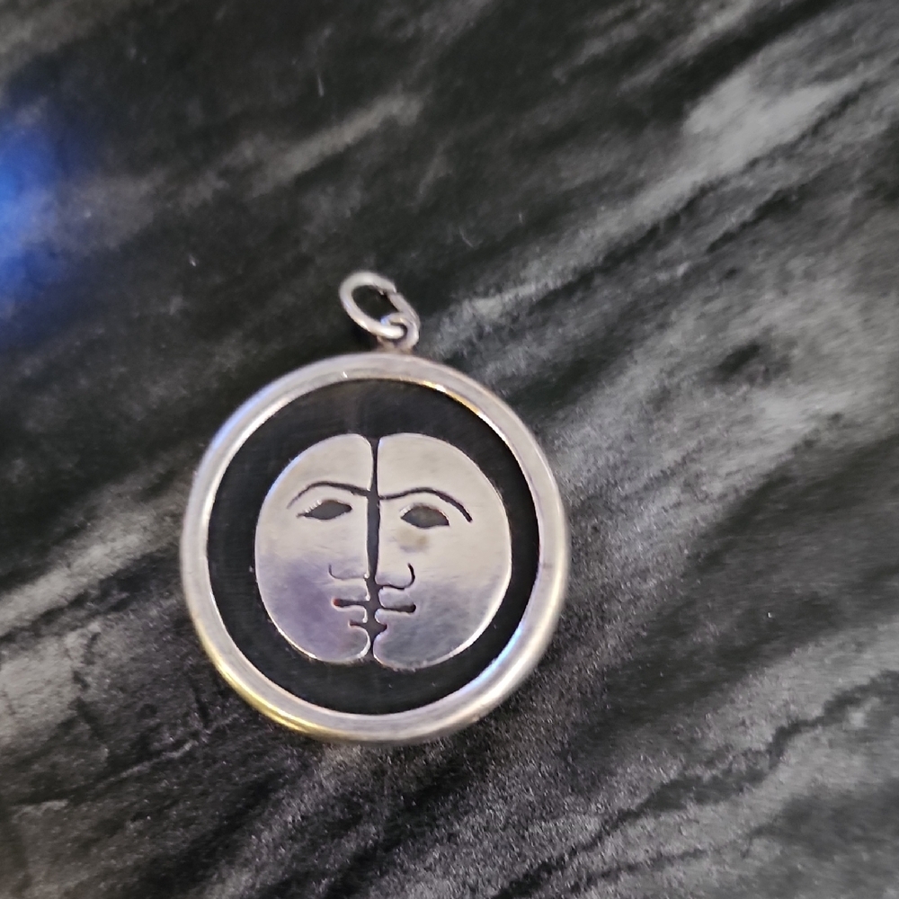 Genuine Sterling Silver and JET Face Pendant